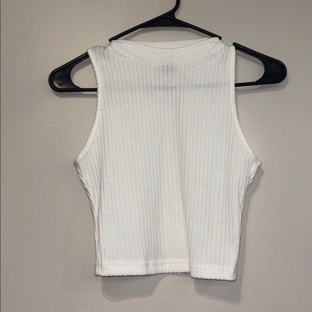 SHEIN Sleeveless Ribbed White Top High Neck